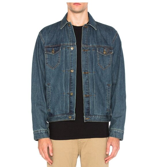 10.DEEP Mens Badlands Denim Jean Jacket Embroidered Southwestern Desert Cactus M - Picture 4 of 9